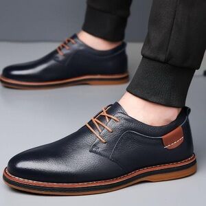 Men's Fashion British Round Toe Lace Up Sport Shoes Casual Real Leather Shoes 11